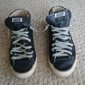 Golden Goose Slide Mid-Top Leather Stud Sneakers in Black size 38